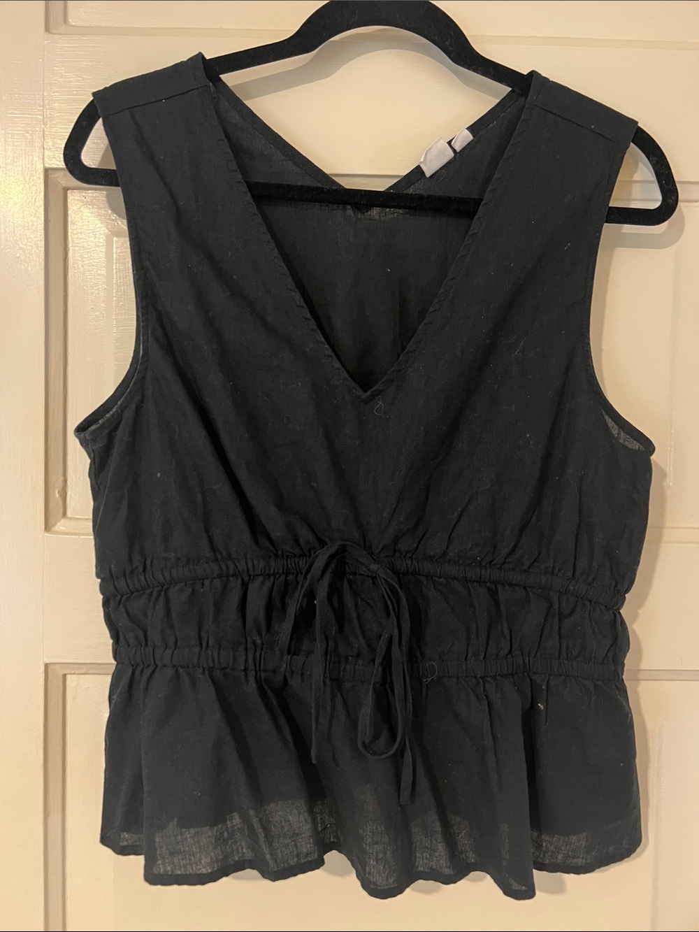GAP Black V-Neck Drawstring Peplum Top